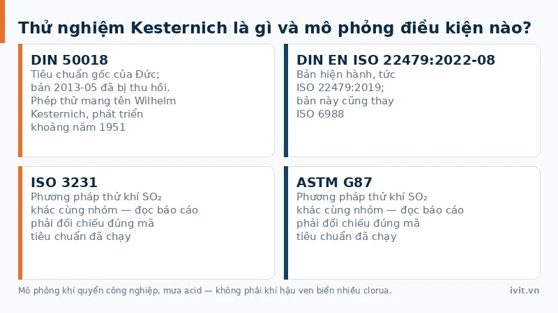 Bốn tiêu chuẩn thử khí SO₂ mô phỏng ăn mòn công nghiệp: DIN 50018, ISO 22479, ISO 3231, ASTM G87