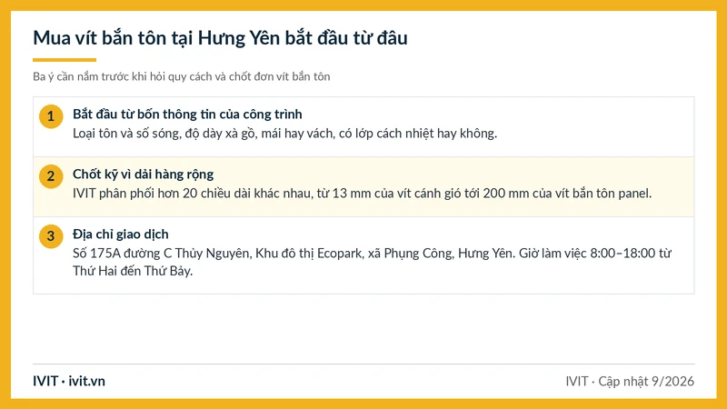 Ba ý khi bắt đầu mua vít bắn tôn Hưng Yên: bốn thông tin công trình, dải 13–200 mm và địa chỉ giao dịch IVIT