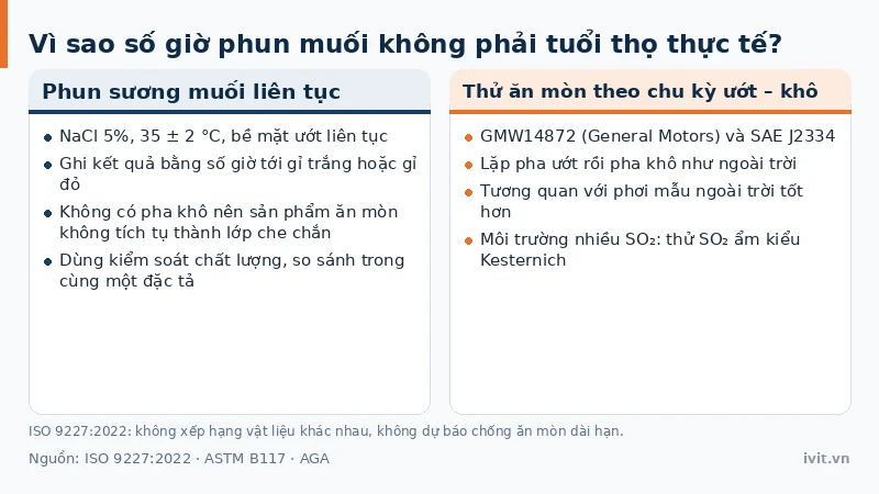 Hai thẻ đối chiếu thử nghiệm phun sương muối liên tục với thử ăn mòn theo chu kỳ ướt – khô GMW14872, SAE J2334