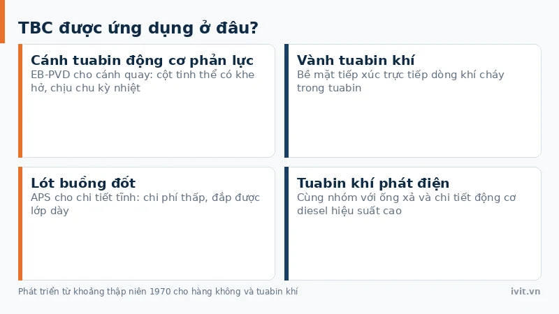 Cánh tuabin động cơ phản lực và tuabin khí phát điện dùng lớp phủ rào nhiệt TBC
