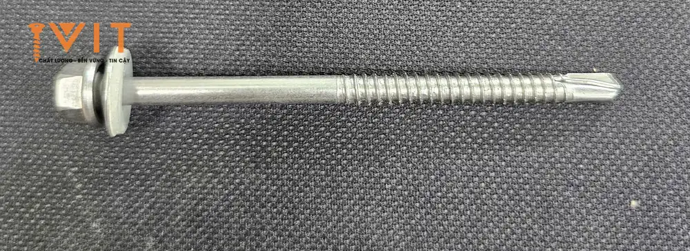 Vít bimetal thân inox 316 dài kèm long đệm vành kim loại và mũi thép carbon tự khoan